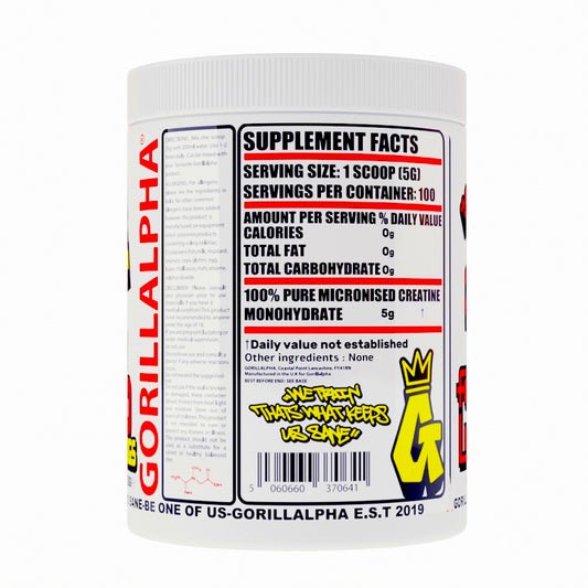 Gorillalpha®️ 100% Pure Micronised Creatine Monohydrate Powder - 100 Servings - 5 Gram Per Serving. Plus FREE Pre Workout Samples !!